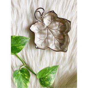 Vintage Grape Leaf Trinket Dish, Leaf Dish, EP Brass, Jewelry Dish, Silver Dish